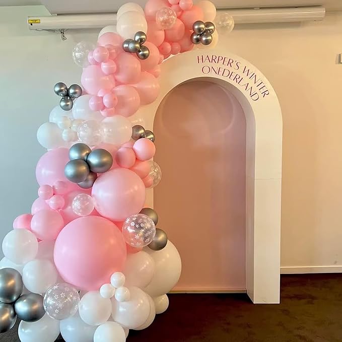 Macaron Pink and White Balloon Arch Kit, Pastel Pink and White Balloon Garland Kit, Latex Balloons Different Sizes 18/12/10/5 inch for Wedding Bridal Shower Baby Shower Party Decorations