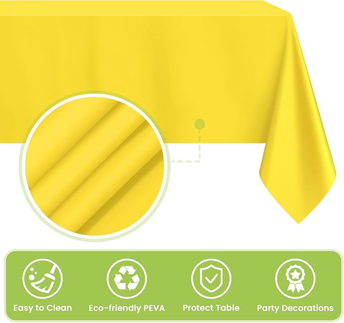 Mulbozy Yellow Plastic Table Cloth Disposable 4 Pack, 54 × 108 Inch Tablecloths Rectangle, Yellow Plastic Table Cover for Party Decor