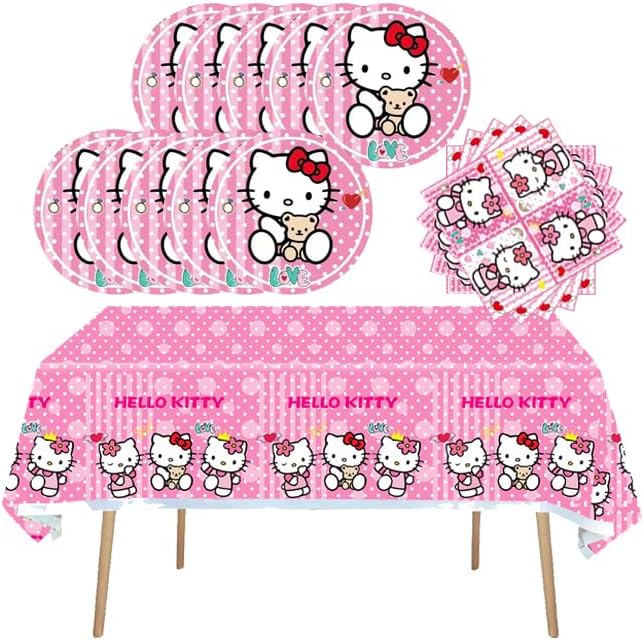 41 pcs Pink Cat Party Decoration Hello Cat Pink Kite Including 1pc Tablecover 20 pcs 7 inches Plates and 20 pcs 6.5 inches Napkins Cat Theme Birthday Party Decoration Favor Sets (41pcs hot pink)