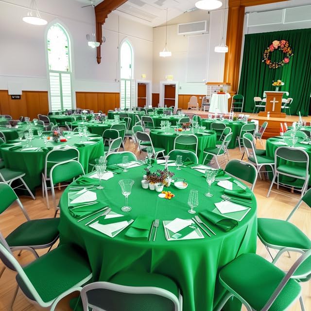 Green Plastic Table Cloth Round Table 15 Pack, 84'' Tablecloth for Round Tables, Table Cloth for Disposable Use, Table Cover for Holiday Party, Gathering