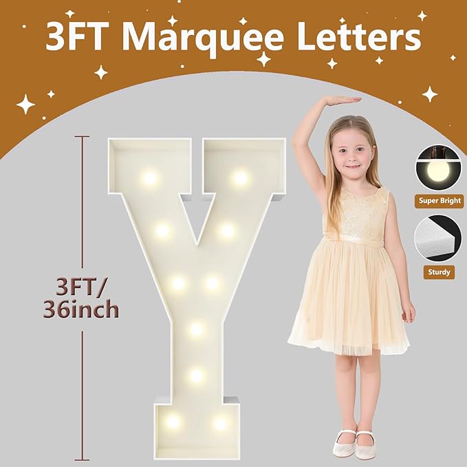 3FT Marquee Light Up Letters, Large Marquee Letters, Pre-cut Foam Board Letter Y for Engagement Wedding Decorations Birthday Party Backdrop Decor, Balloon Arch Kit