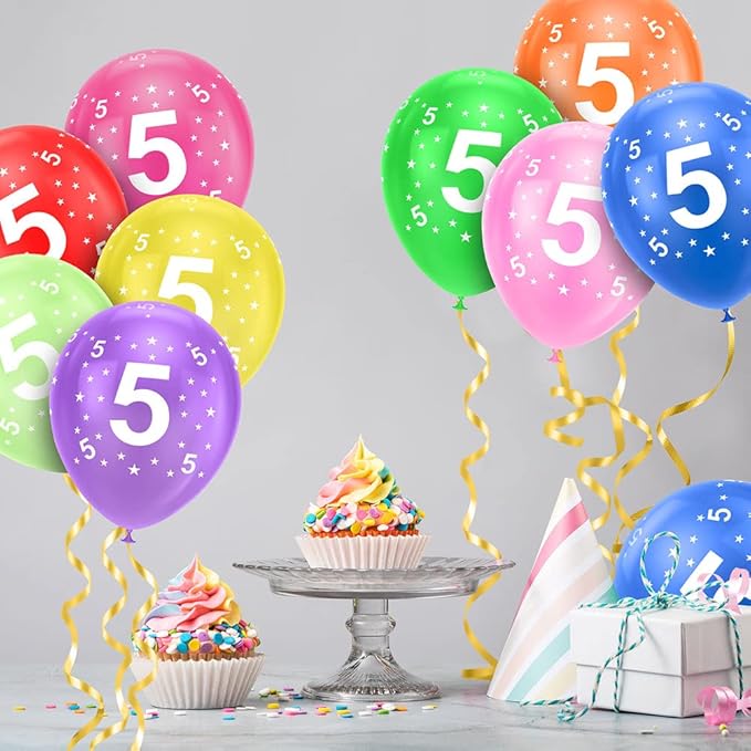 Ainiv 5th Birthday Balloons 18PCS, 12inch Numbers Printed Latex Party Balloons, 5th Anniversary Party Supplies Balloons, Numbers Balloons Decorations for Girls Boys 5 Year Old Birthday Party