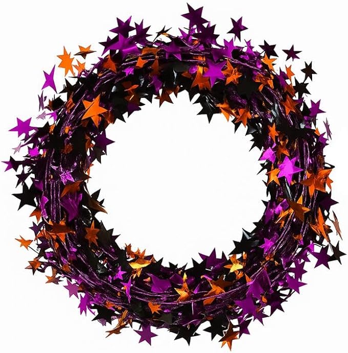 PMU 25 Ft Star Wire Shiny Garland Black, Orange and Purple- Halloween Party,Wedding, Birthday, Festive Home Decoration Ornament