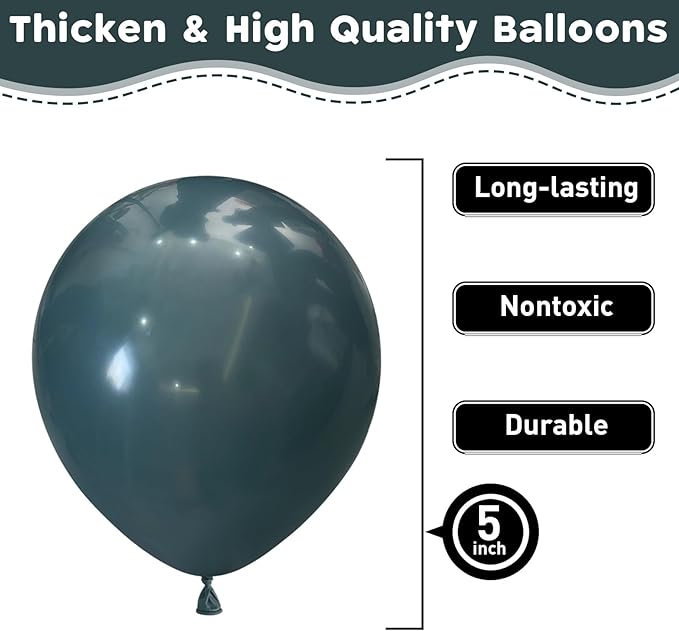 Slate Blue Balloons 60pcs 5inch Small Dark Teal Blue Dusty Blue for Balloon Garland Arch 5'' Round Mini Retro Ocean Sea Blue Latex Balloon for Birthday Party Decoration DIY Bear Baby Shower Wedding