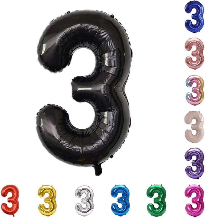YPSelected 32 Inch Large Foil Helium Number Balloon Birthday Wedding Party 0-9 (Black, 3)