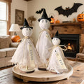 Halloween Decorations Indoor - 3 Set Primitive Halloween Ghosts with Hat, Wooden Stand Ghost Decor for Table Centerpieces, Mantels, Shelves, Vintage Spooky & Festive Party Decor