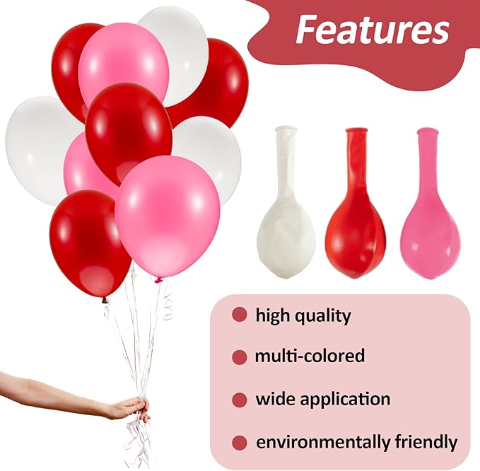100PCS Valentines Day Balloons Arch- MAQIHAN Red Pink and White Balloons Happy Anniversary Balloon Globos Rojos Romantic Decorations Latex Balloon Valentines Day Decorations for Party 12 Inch