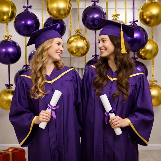 Togvu Purple Gold Round Foil Balloons, 16PCS Different Sizes 4D Metallic Balloon Large Sphere Mirror Ball Balloons for Prom Graduation New Year Festival Birthday Party Ceiling Decorations Supplies