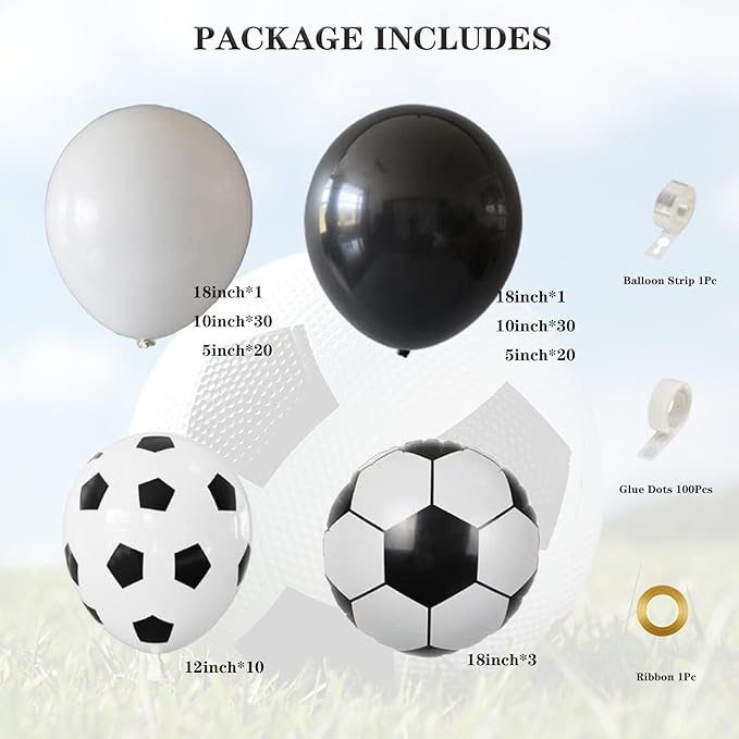 Soccer Party Decorations, Soccer Balloon Garland Arch Kit, Black White Football Print Balloons with Soccer Foil Balloons for Sports Fan Birthday Soccer Theme Party Decorations
