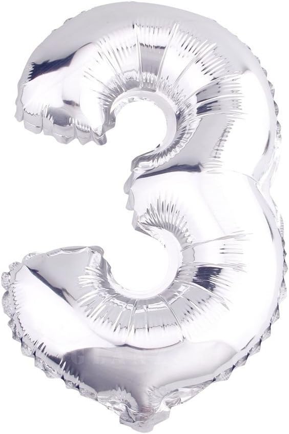 Glanzzeit 16 Inch Silver Foil Balloons Letters A to Z Numbers 0 to 9 for Prom Wedding Birthday Party Decor (Number 3)