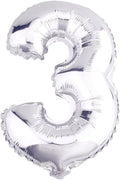 Glanzzeit 16 Inch Silver Foil Balloons Letters A to Z Numbers 0 to 9 for Prom Wedding Birthday Party Decor (Number 3)