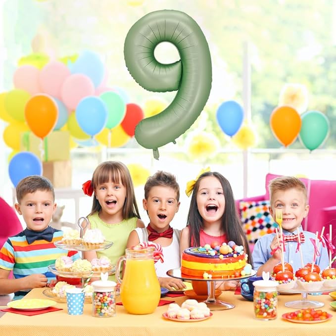 Number 9 Balloon, Large number balloons 40 inch, 9th Birthday Party Decorations 9 Year Old Birthday Sign Decor, Sage Green