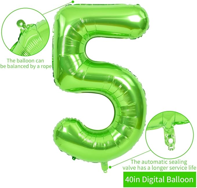 TONIFUL 40 Inch Large Green Numbers Balloons 0-9, Number 5 Digital 5 Helium Foil Mylar Big Number Balloons for 2026 Graduation New Year Eve Birthday Party Anniversary Supplies Decorations