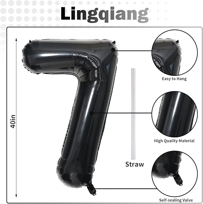 3pc Black 40 Inch Number 70 Balloons for Women, Men, Unisex Adults - Birthday, Anniversary - Reusable Numbered Balloons