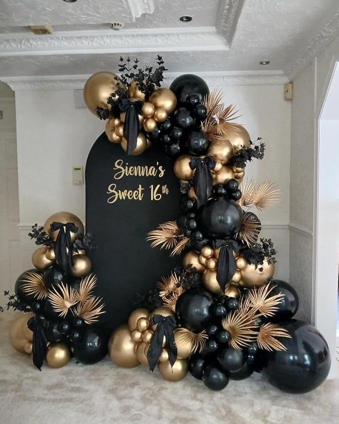 Black and Gold Balloons Garland Arch Kit 200Pcs - 5 10 12 18 22inch Black Gold Confetti Latex Balloons for 2026 New Year Graduation Anniversary Birthday Baby Shower Wedding Party Decorations