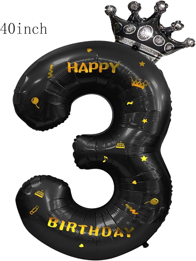 40 Inch Large Black Number Balloons Crown Big Black Digit Foil Mylar Balloons for Baby Shower Wedding Birthday Party Supplies (black 3)