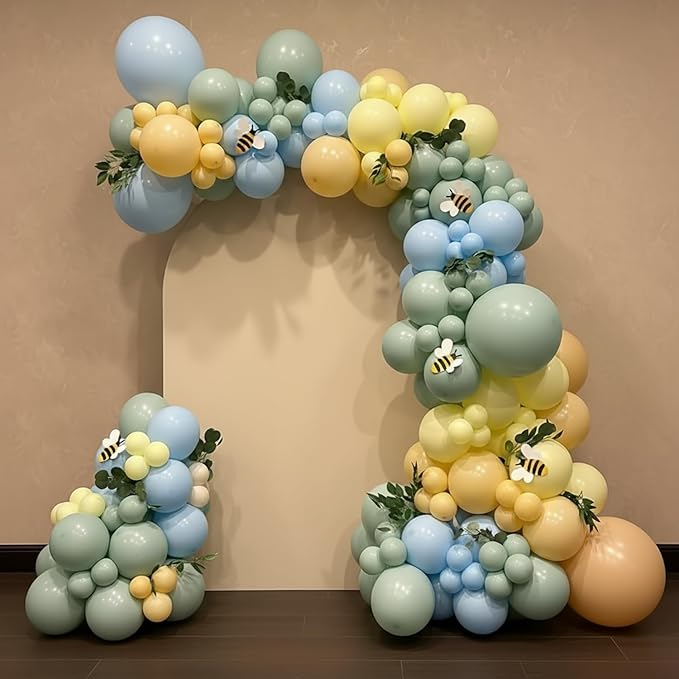 Sage Green Dusty Blue Yellow Balloons, 60Pcs 12 Inch Olive Green Dusty Blue Macaron Yellow Nude Balloons for Birthday Wedding Baby Shower Gender Reveal Wild One Party Deocrations