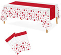 2 Pcs Valentines Plastic Tablecloth 108x54 Inch Love Heart Disposable Table Cloth Red White Rectangle Table Cover for Valentines Day Anniversary Engagement Party Decorations Supplies