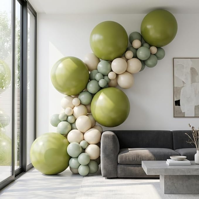 KALOR 36 Inch Giant Retro Avocado Green Balloons, 6 Pack Large Round Retro Avocado Green Latex Balloons for Anniversary, Birthday, Christmas, Wedding, Baby Shower Party Decorations
