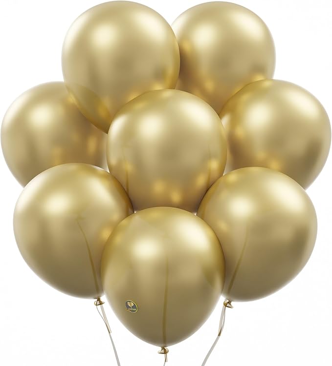 AFTERLOON® Biodegradable Balloons 50 pcs Gold 10 Inch, Matte Color Thickened Extra Strong Latex Helium Float, for Baby Shower Gender Reveal Garland Arch Wedding Kids Birthday Party Decorations