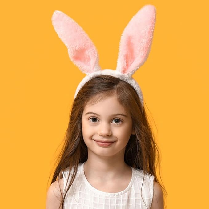 Bunny Headband Easter Hair Bands for Women Girls Kids, Pink Cute Plush Rabbit Ears Hair Accessories Non Slip Headbands Easter Day Party Decoration Supplies