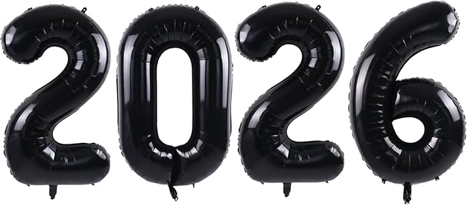 TONIFUL 2026 Black Foil Number Balloons 16 Inch Black 2026 Number Balloons 2026 Graduation Aluminum Foil Mylar Balloons for 2026 New Year Eve Christmas Anniversary Party Supplies