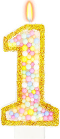1st Birthday Candle for Cake, Colorful Macaron Numeral Candles for Boys/Girls, Baby Birthday Party Cake Decorations, Golden Cake Topper for Birthday Party Supplies (Number 1)