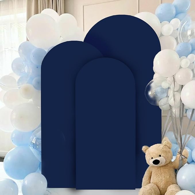 Navy Arch Set - 3 Round Top Wedding Arch Covers - Spandex Backdrop Fabric - 5FT, 6FT, 7FT - Stretchy Decorative Supply for Baby Showers