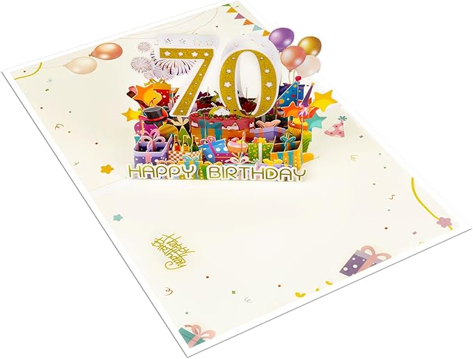 70 Years 0ld Firework Pop Up Happy Birthday Greeting Card, ideal love Gift for Adult and Kid with Blank Note & Envelope, Foldable Celebration for Daughter, Son, Mom, Dad, Friend, Children