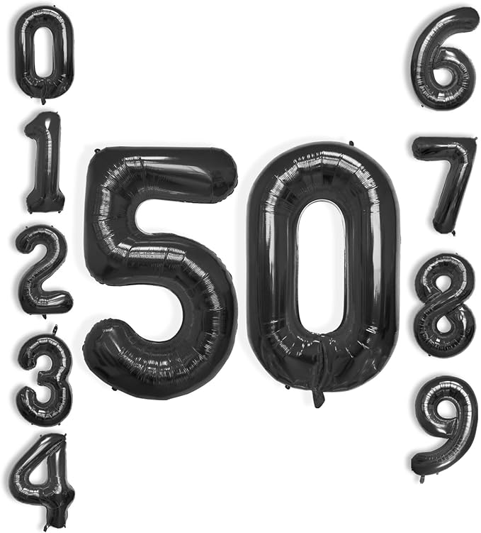 40 Inch Large Black Number Celebration and Decoration Balloon for Birthday Parties, Graduations, Anniversaries, Weddings, Photo Shoots, Special Events - Helium Foil Mylar (Black Number 50)