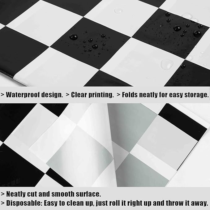 3 Packs Black and White Checkered Tablecloth 54 x 108 Inch Plastic Checkered Table Cloth Disposable Race Car Theme Party Tablecloths for Outdoor Picnic Parties