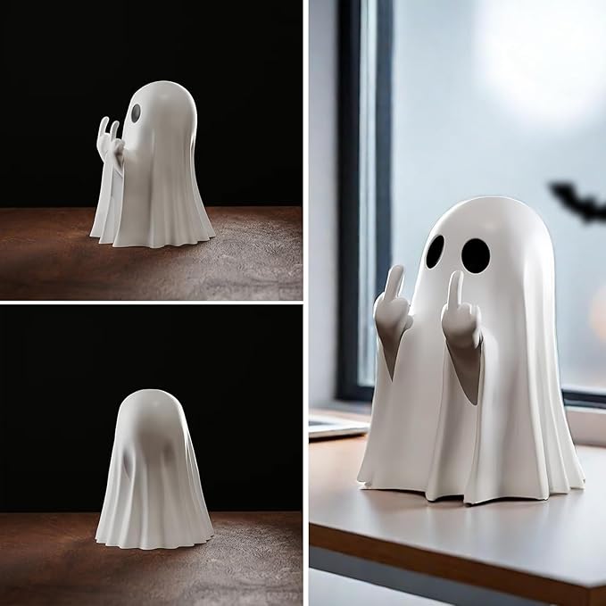 Halloween Ghost Finger Statue HIO-Hop Ghost Statue Halloween Decorations Indoor Farmhouse Tiered Tray Decor Spooky Home Decorations Coffee Table Centerpieces Shelf Mantel Display 2 Pcs