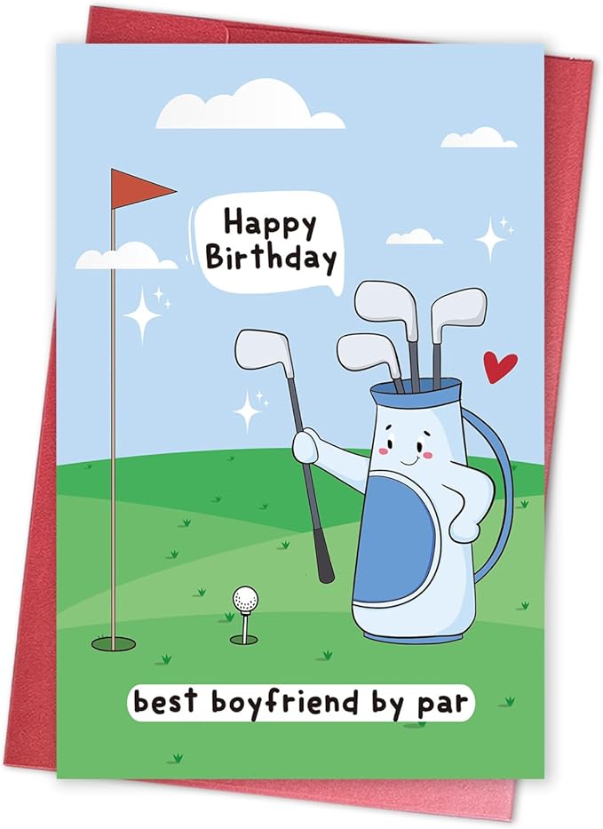 Funny Golf Birthday Card for Boyfriend, Golf Lover Birthday Card from Girlfriend, Best Boyfriend by Par