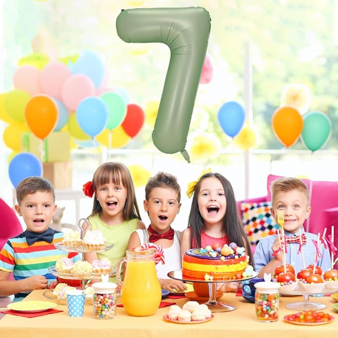 Number 7 Balloon, Large number balloons 40 inch, 7th Birthday Party Decorations 7 Year Old Birthday Sign Decor, Sage Green
