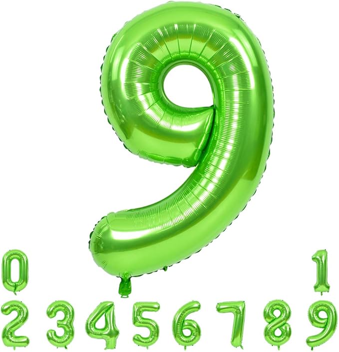 TONIFUL 40 Inch Large Green Numbers Balloons 0-9, Number 9 Digital 9 Helium Foil Mylar Big Number Balloons for 2026 Graduation New Year Eve Birthday Party Anniversary Supplies Decorations