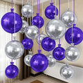 Togvu Purple Silver Round Foil Balloons, 16PCS Different Sizes 4D Metallic Balloon Large Sphere Mirror Ball Balloons for Prom Graduation New Year Birthday Party Ceiling Decorations Supplies