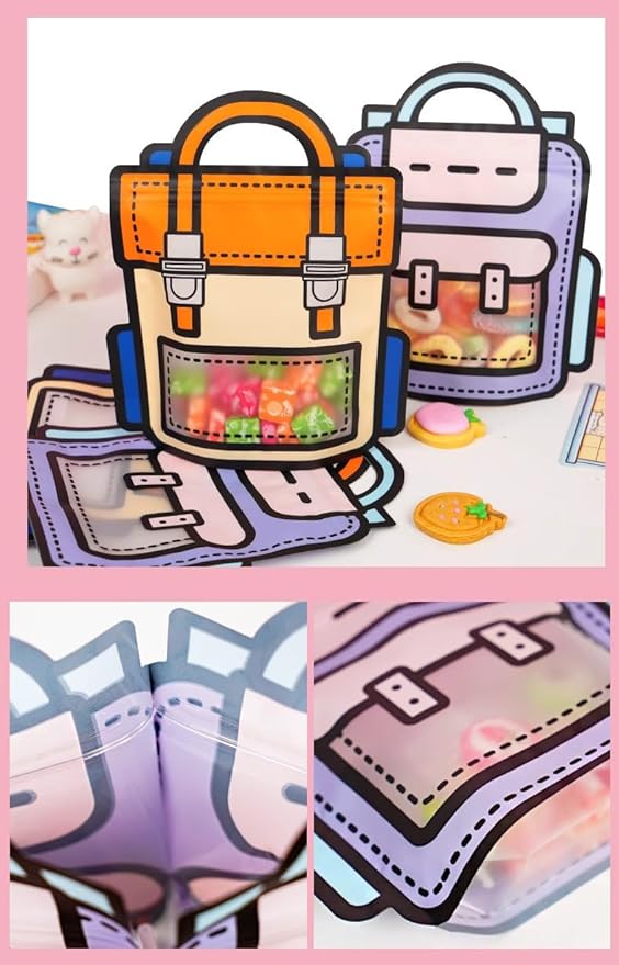 Trendybag Orange&Purple Top-handle Party Goodie bags, Grip n’ Seal 20 Pcs Birthday bags with Stand-up Bottom (Large, Purple)