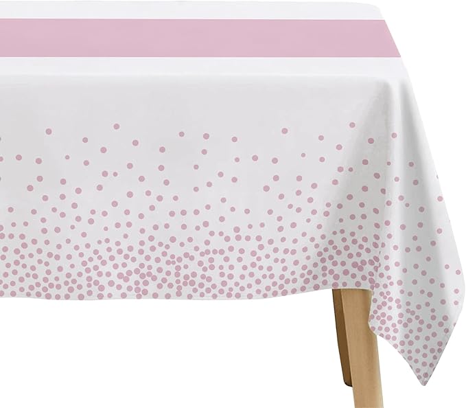 White and Pink Party Decorations Tablecloth, 3 Pack Disposable Light Pink Dot Table Cover Printed Table Runner for Birthday Baby Bridal Shower Wedding Anniversary Graduation, 86in x 55in