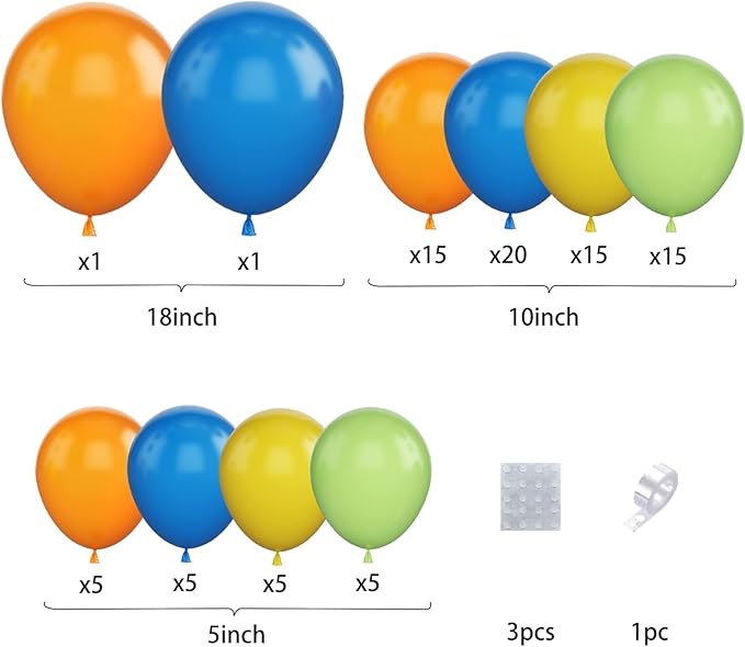 Blue Yellow Green Balloon Arch Kit, Colorful Latex Birthday Balloons Blue Yellow Orange Green 5 10 18 inch Party Balloons Garland Kit for Baby Shower Decorations Birthday Wedding Graduation Party