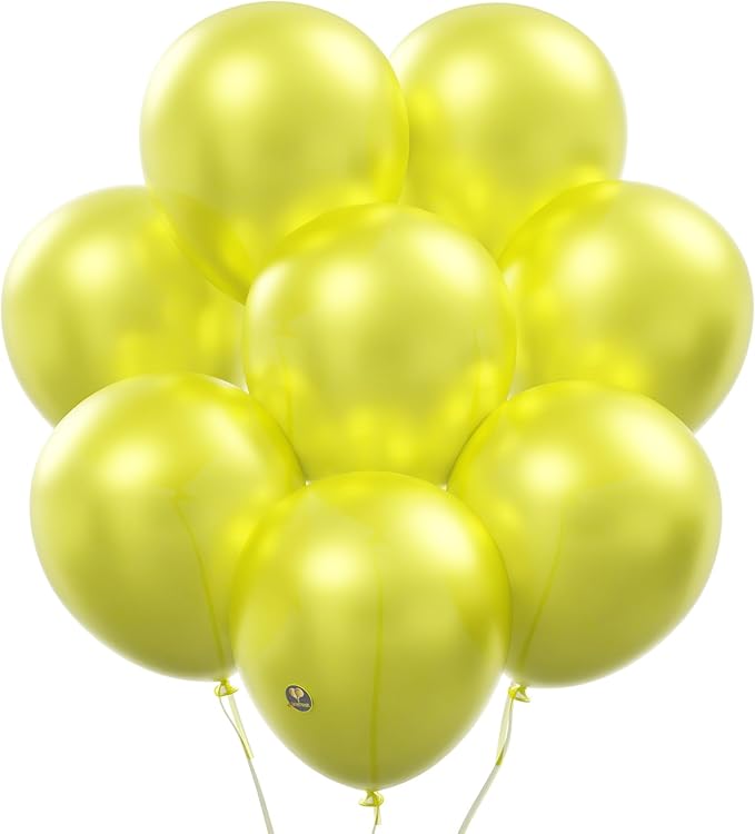 AFTERLOON® Biodegradable Balloons Pearlized Yellow 12 Inch 100 Pack, Pearlescent Thickened Extra Strong Latex Helium Float, for Baby Shower Gender Reveal Arch Wedding Birthday Party Decorations