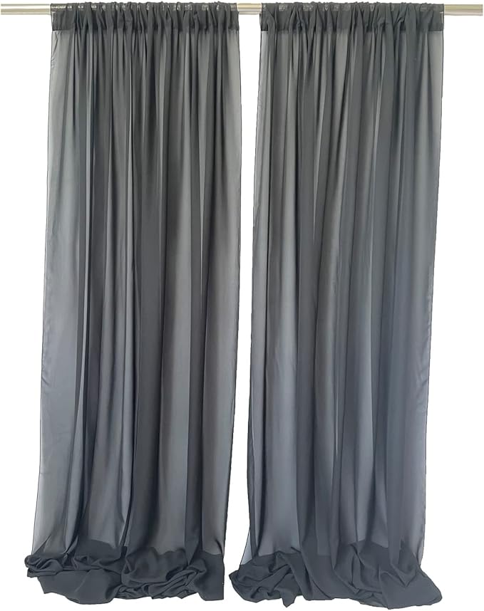 EHLDekol Sheer Chiffon Backdrop Curtains 10ft x 10ft (5ft x 2Panels)，Chiffon Fabric Drapes for Wedding, Long Sheer Curtain for Living Room, Arch Party Stage Decoration (Black, 120 x 120 Inch)