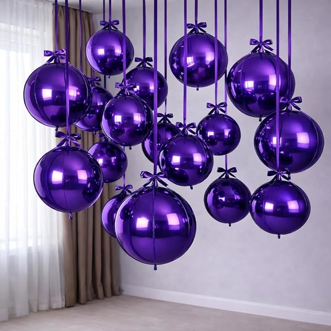 Togvu Purple Round Foil Balloons, 12PCS Different Sizes 4D Metallic Balloon Large Dark Purple Sphere Mirror Ball Balloons for Graduation Halloween Birthday Party Ceiling Decorations Supplies