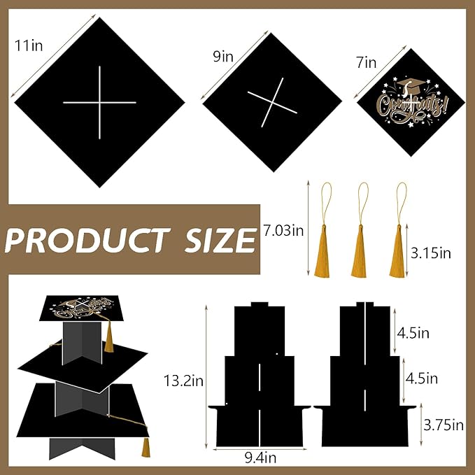 KALEFO Graduation Decorations 2026 Graduation Cap Cupcake Stand with Tassel Grad Party Supplies Graduation Party Favors Table Decor (Gold)