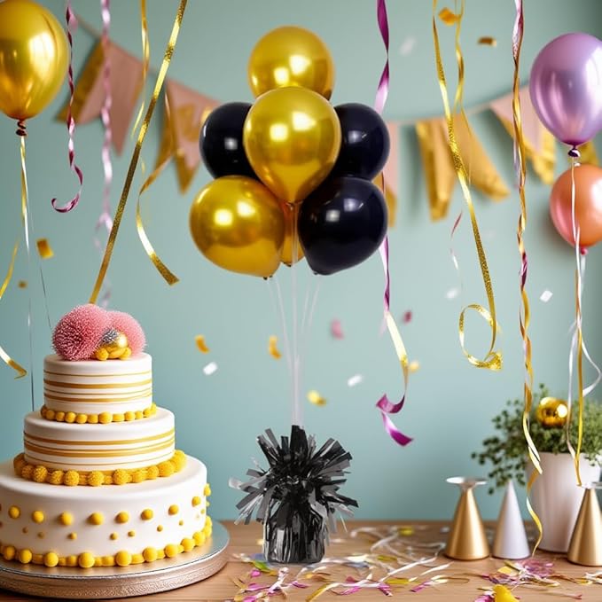 Aluminum Foil Balloon Weights for Parties (12 pcs) - 0.31lb (140g) Each - Premium Balloon Anchors for Birthday, Wedding, Dinner, Indoor & Outdoor Decorations(Black 12pcs)