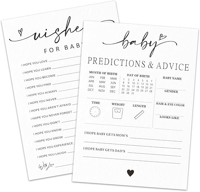 30 Pcs Baby Shower Game Cards - Predictions & Advice Wishes - Minimalism Baby Predictions Cards for Boys Girls, Babys Shower Decorations & Party Favor - A01