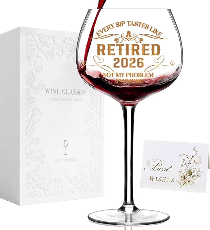 2026 Retirement Gifts for Women men,Funny Retirement Decorations，Retired Wine Glass For Women men 16 Oz, Farewell Card for Retired Woman.