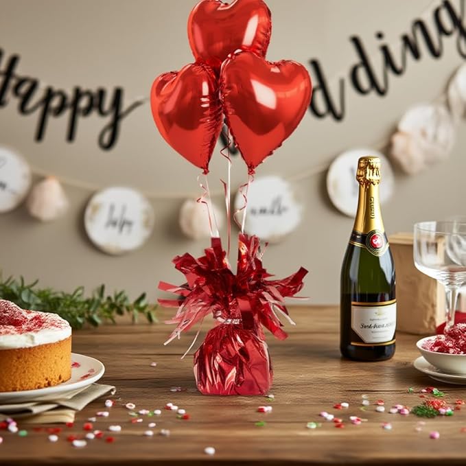 Aluminum Foil Balloon Weights for Parties (12 pcs) - 0.31lb (140g) Each - Premium Balloon Anchors for Birthday, Wedding, Dinner, Indoor & Outdoor Decorations(Red 12pcs)