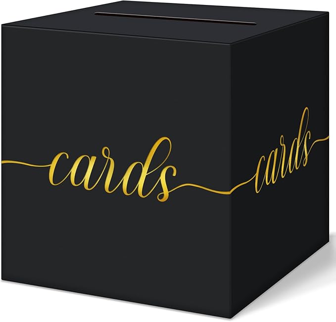 QIKSION Black Graduation Card Box, Gold Foil Gift Card Box for Party Decorations, Wedding Reception, Birthday, Baby & Bridal Shower, Anniversary, Retirement