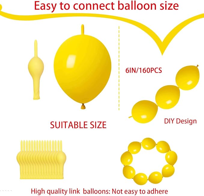 Link Balloons Yellow 6 Inch Latex Quick Linkale Balloon 160 Pcs for Birthday, Halloween, Christmas, Party Festival Decorations