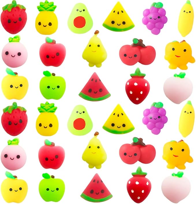 32pcs Mochi Squishy Toys Set for Kids, Mini Squishies Kawaii Fruit Squeeze Toys Pack Cute Stress Relief Anxiety Toys for Boys Girls